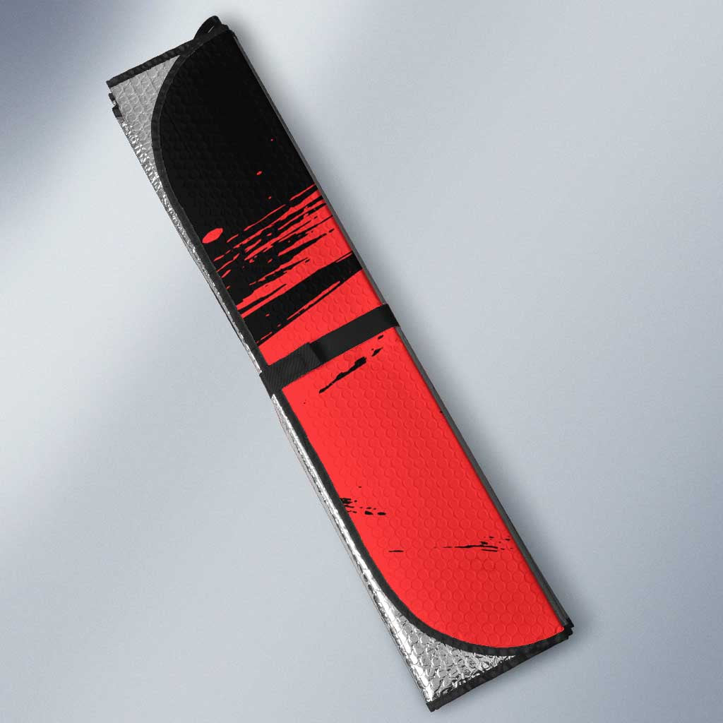 Metal Bat One Punch Man Anime Red and Black Theme Auto Sun Shade with Street Fighter Style and Bold Bat Stance - The Mazicc