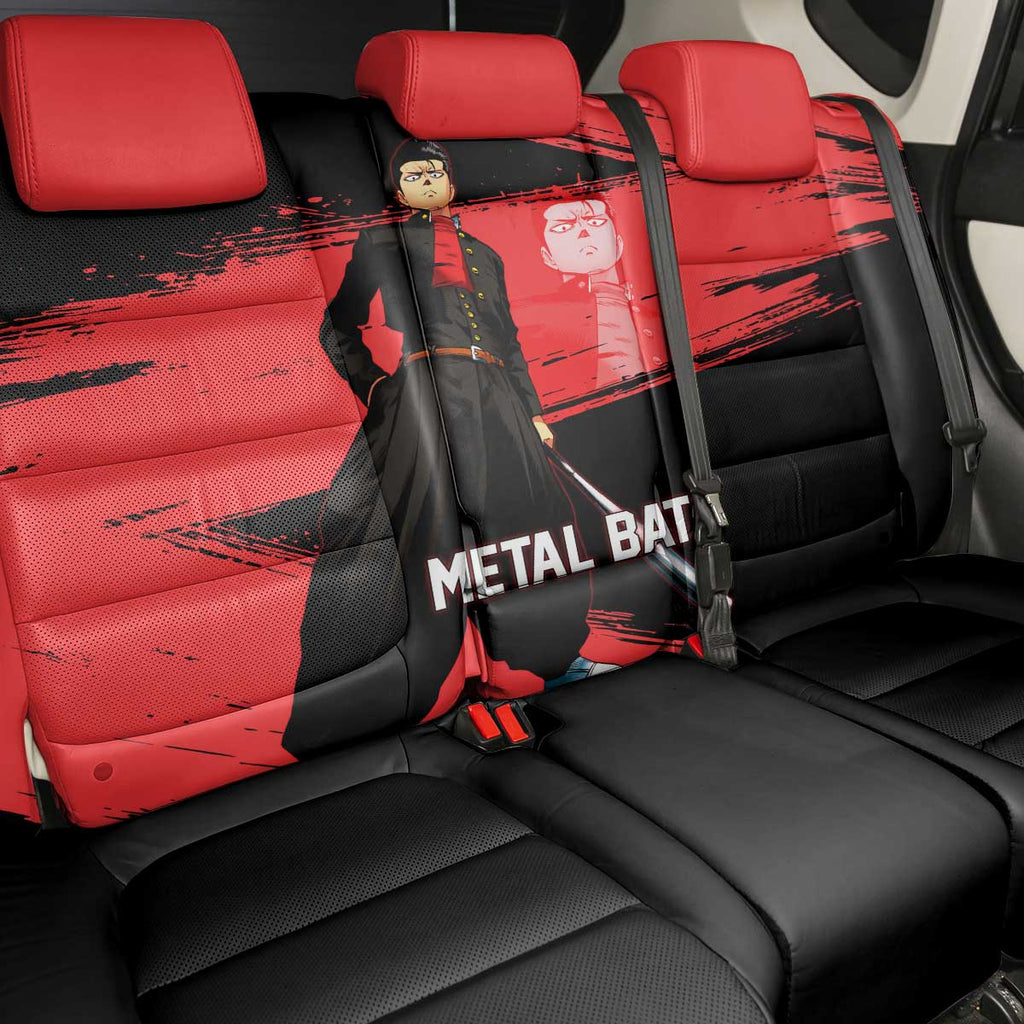 Metal Bat One Punch Man Anime Red and Black Theme Back Car Seat Cover with Street Fighter Style and Bold Bat Stance - The Mazicc