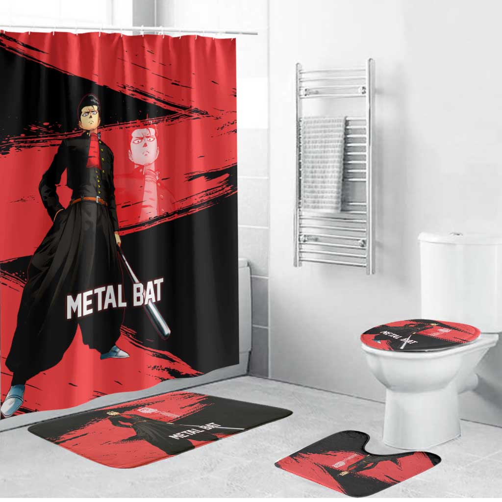 Metal Bat One Punch Man Anime Red and Black Theme Bathroom Set with Street Fighter Style and Bold Bat Stance - The Mazicc