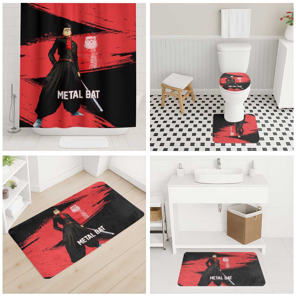 Metal Bat One Punch Man Anime Red and Black Theme Bathroom Set with Street Fighter Style and Bold Bat Stance - The Mazicc