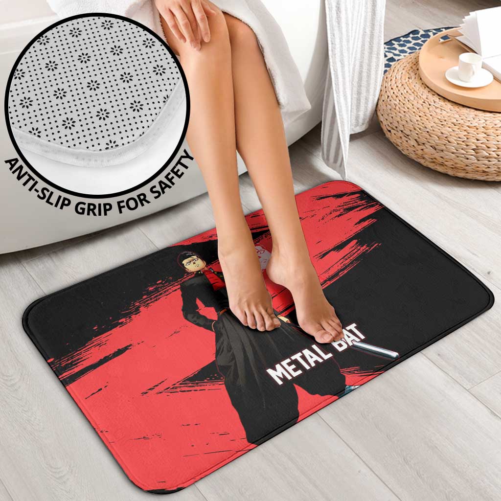 Metal Bat One Punch Man Anime Red and Black Theme Bathroom Set with Street Fighter Style and Bold Bat Stance - The Mazicc