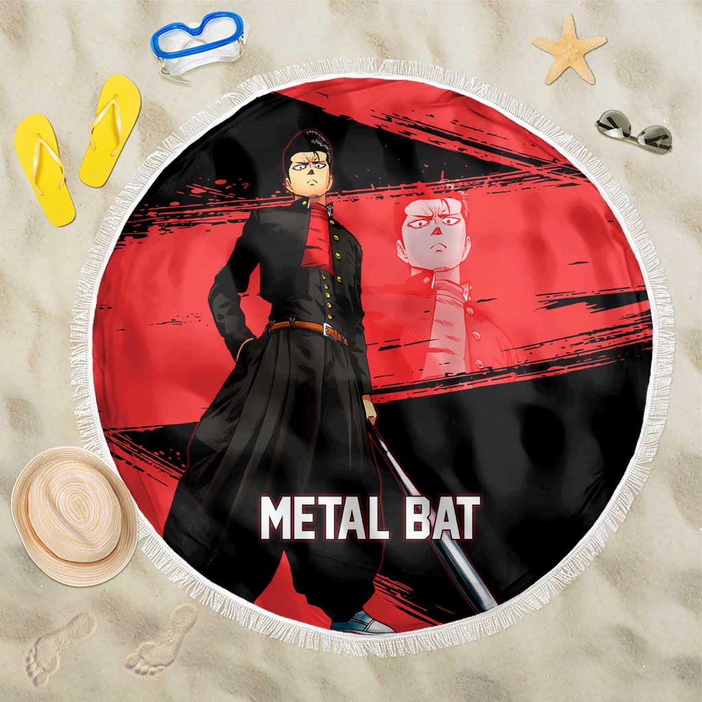 Metal Bat One Punch Man Anime Red and Black Theme Beach Blanket with Street Fighter Style and Bold Bat Stance - The Mazicc