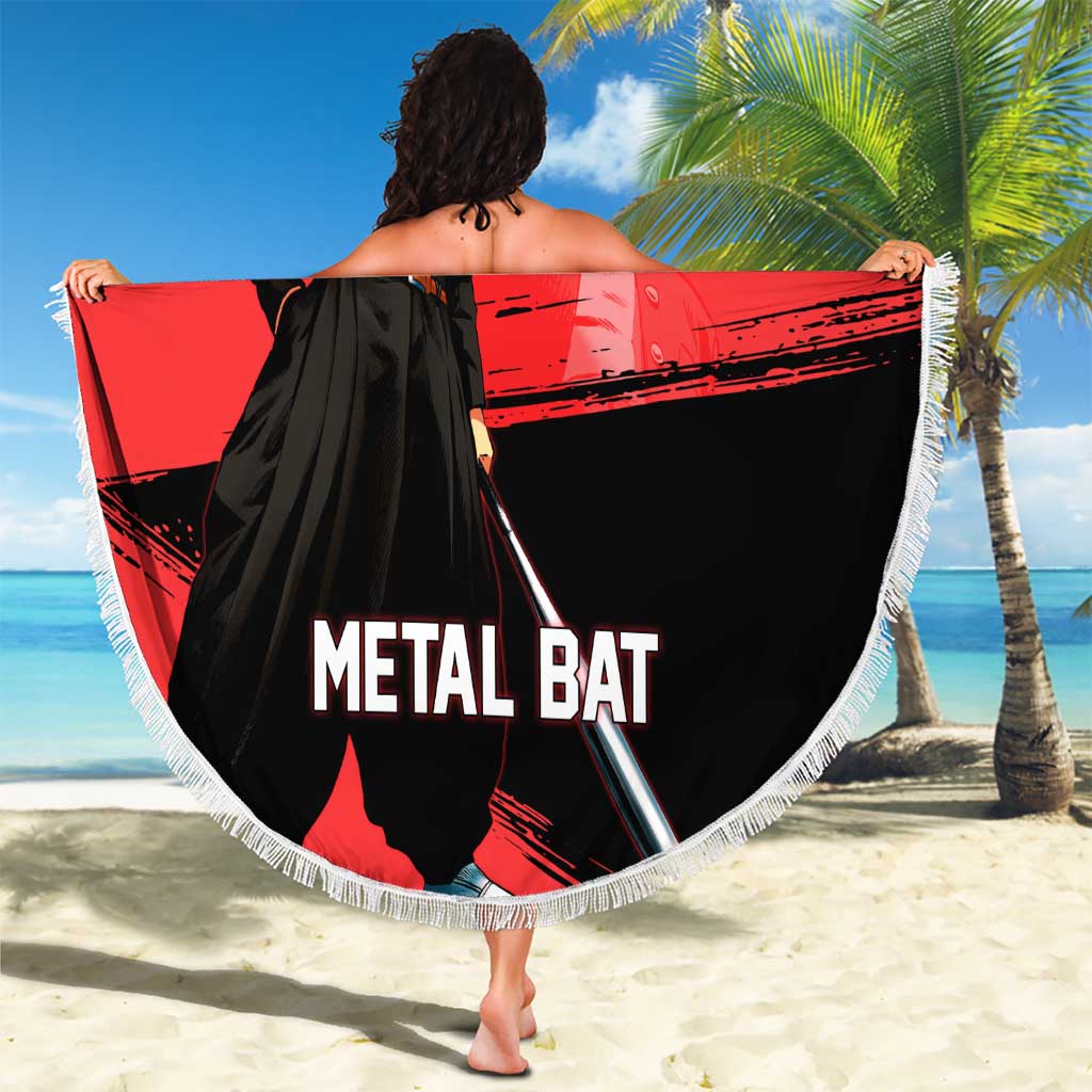 Metal Bat One Punch Man Anime Red and Black Theme Beach Blanket with Street Fighter Style and Bold Bat Stance - The Mazicc