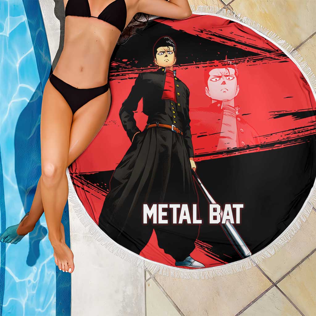 Metal Bat One Punch Man Anime Red and Black Theme Beach Blanket with Street Fighter Style and Bold Bat Stance - The Mazicc