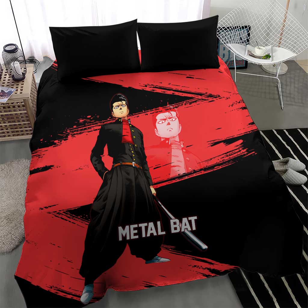 Metal Bat One Punch Man Anime Red and Black Theme Bedding Set with Street Fighter Style and Bold Bat Stance - The Mazicc
