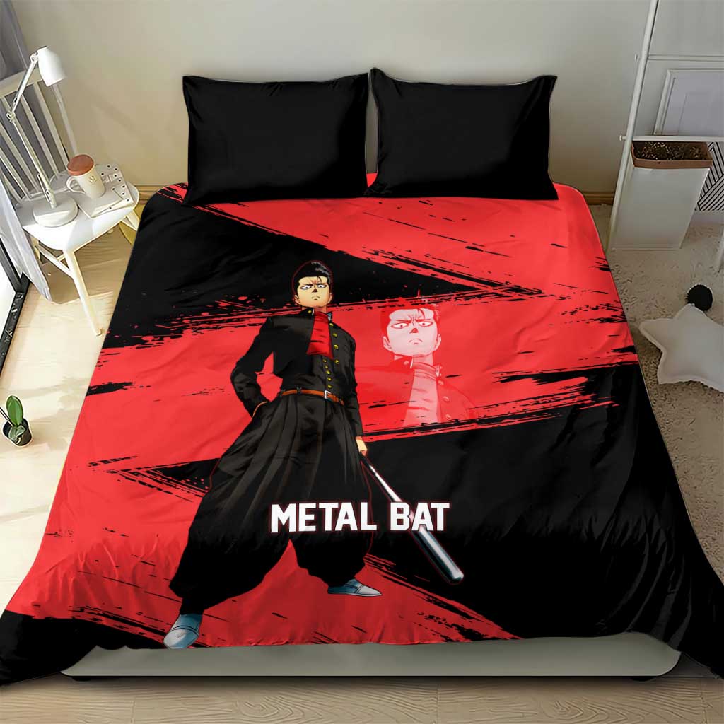 Metal Bat One Punch Man Anime Red and Black Theme Bedding Set with Street Fighter Style and Bold Bat Stance - The Mazicc