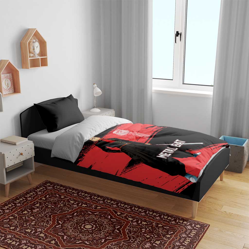 Metal Bat One Punch Man Anime Red and Black Theme Bedding Set with Street Fighter Style and Bold Bat Stance - The Mazicc