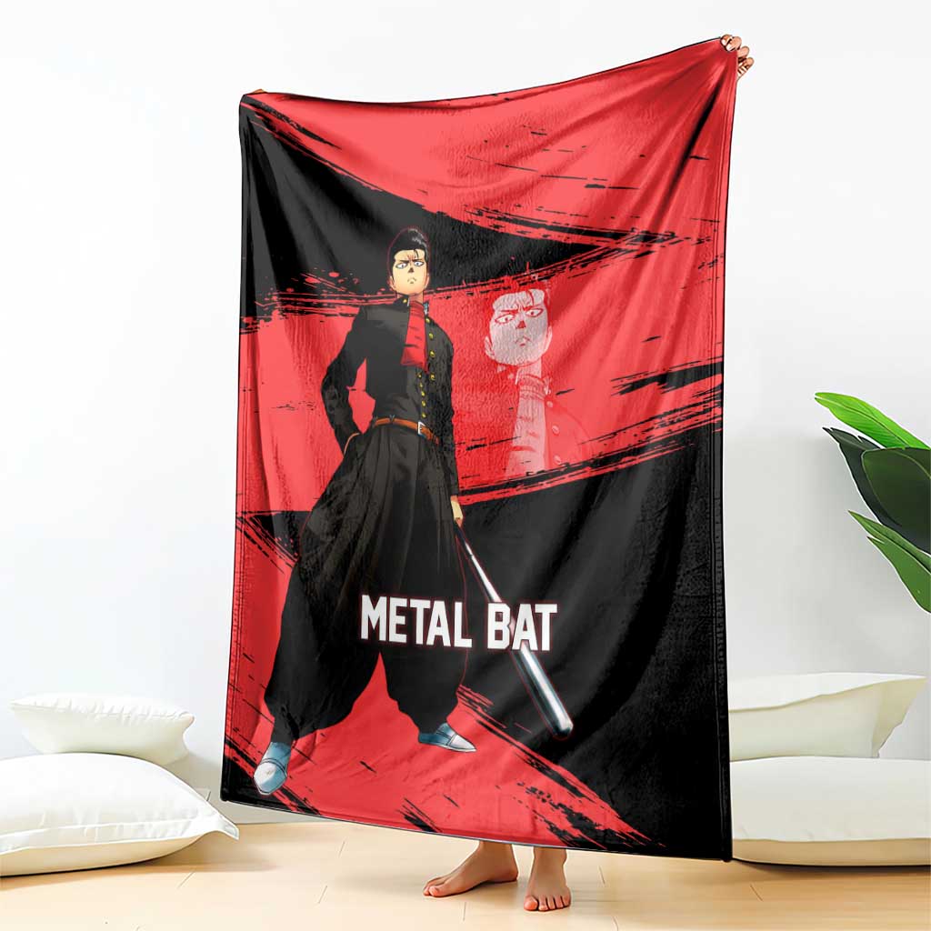 Metal Bat One Punch Man Anime Red and Black Theme Blanket with Street Fighter Style and Bold Bat Stance - The Mazicc