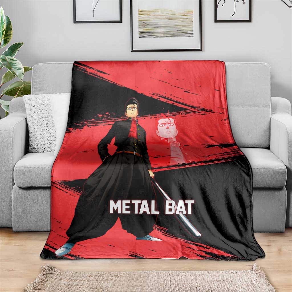 Metal Bat One Punch Man Anime Red and Black Theme Blanket with Street Fighter Style and Bold Bat Stance - The Mazicc