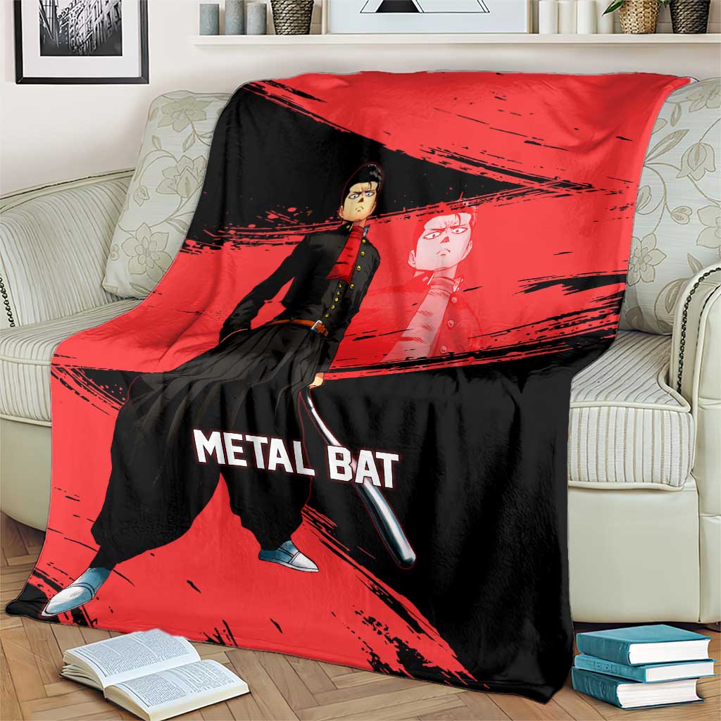 Metal Bat One Punch Man Anime Red and Black Theme Blanket with Street Fighter Style and Bold Bat Stance - The Mazicc