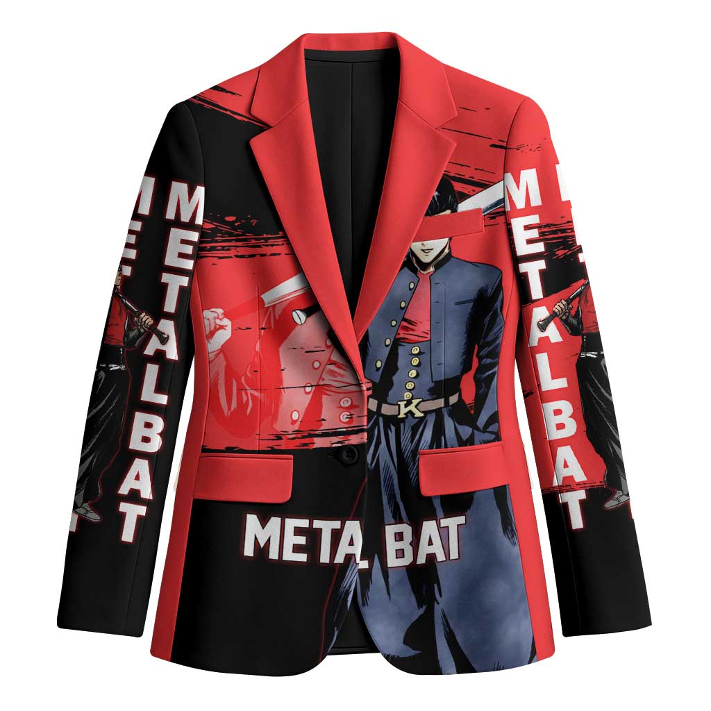 Metal Bat One Punch Man Anime Red and Black Theme Blazer with Street Fighter Style and Bold Bat Stance - The Mazicc