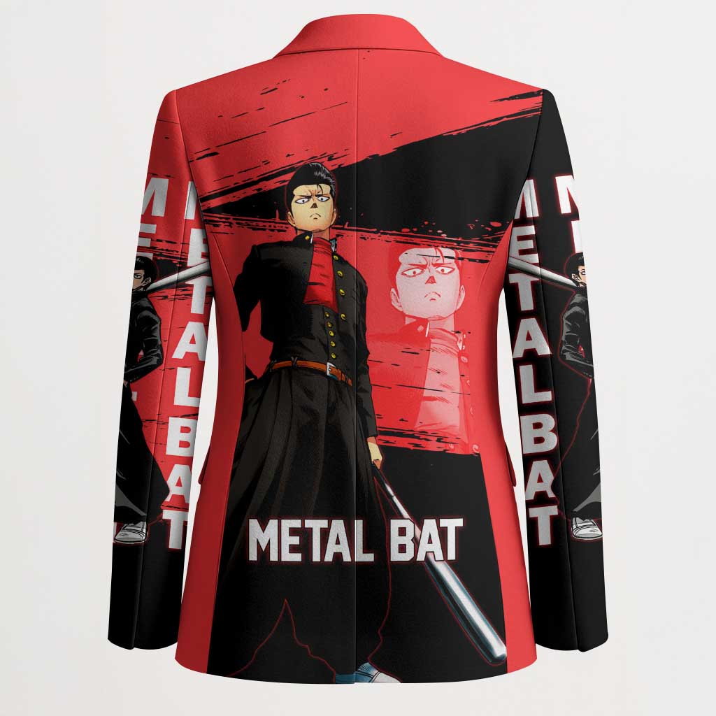 Metal Bat One Punch Man Anime Red and Black Theme Blazer with Street Fighter Style and Bold Bat Stance - The Mazicc