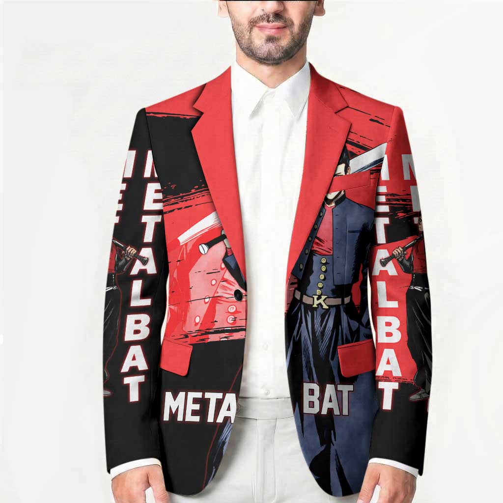 Metal Bat One Punch Man Anime Red and Black Theme Blazer with Street Fighter Style and Bold Bat Stance - The Mazicc