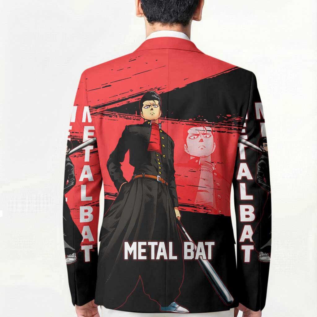 Metal Bat One Punch Man Anime Red and Black Theme Blazer with Street Fighter Style and Bold Bat Stance - The Mazicc