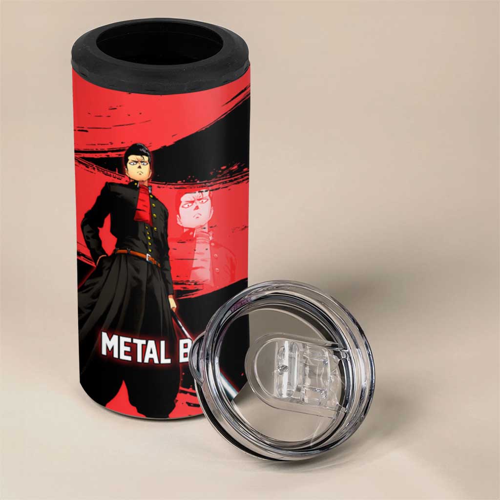 Metal Bat One Punch Man Anime Red and Black Theme 4 in 1 Can Cooler Tumbler with Street Fighter Style and Bold Bat Stance - The Mazicc