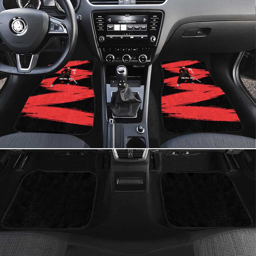 Metal Bat One Punch Man Anime Red and Black Theme Car Mats with Street Fighter Style and Bold Bat Stance - The Mazicc
