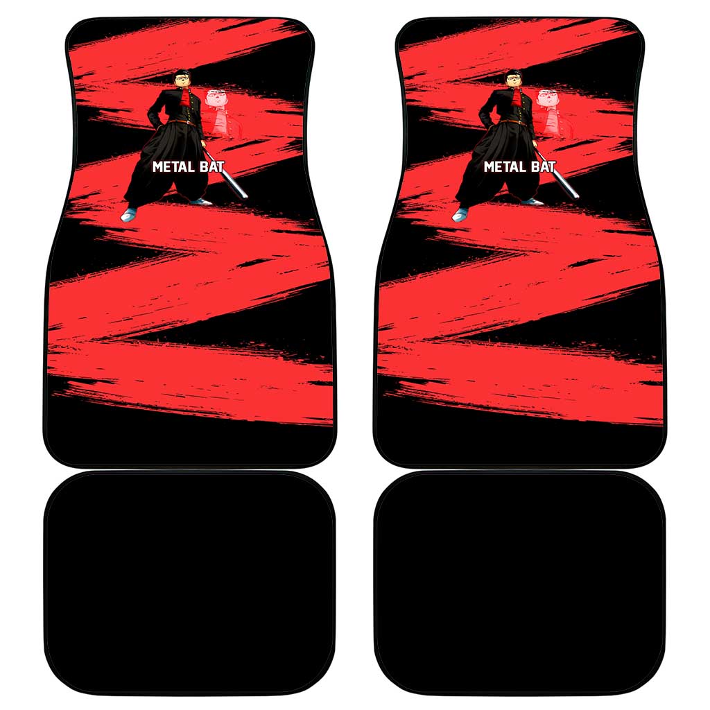 Metal Bat One Punch Man Anime Red and Black Theme Car Mats with Street Fighter Style and Bold Bat Stance - The Mazicc