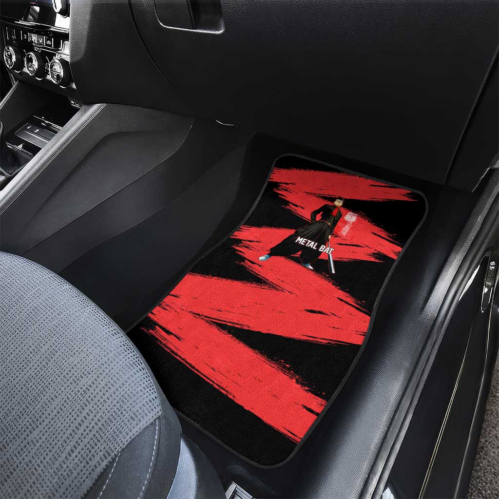 Metal Bat One Punch Man Anime Red and Black Theme Car Mats with Street Fighter Style and Bold Bat Stance - The Mazicc