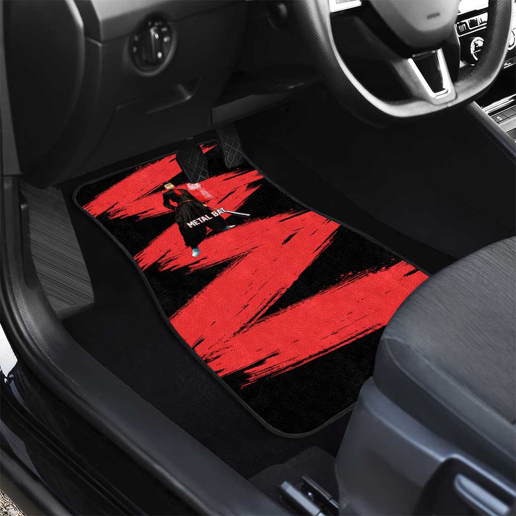 Metal Bat One Punch Man Anime Red and Black Theme Car Mats with Street Fighter Style and Bold Bat Stance - The Mazicc