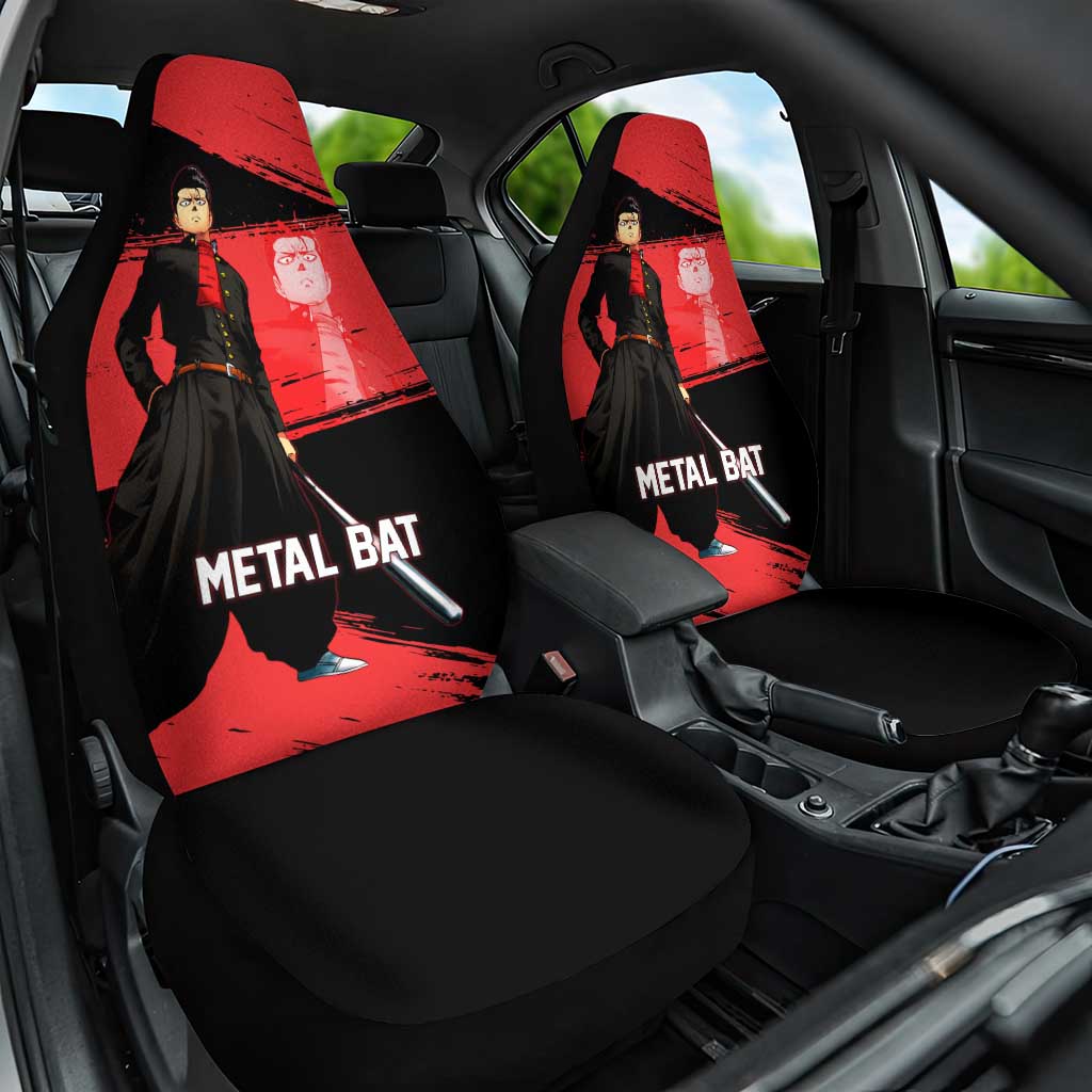 Metal Bat One Punch Man Anime Red and Black Theme Car Seat Cover with Street Fighter Style and Bold Bat Stance - The Mazicc