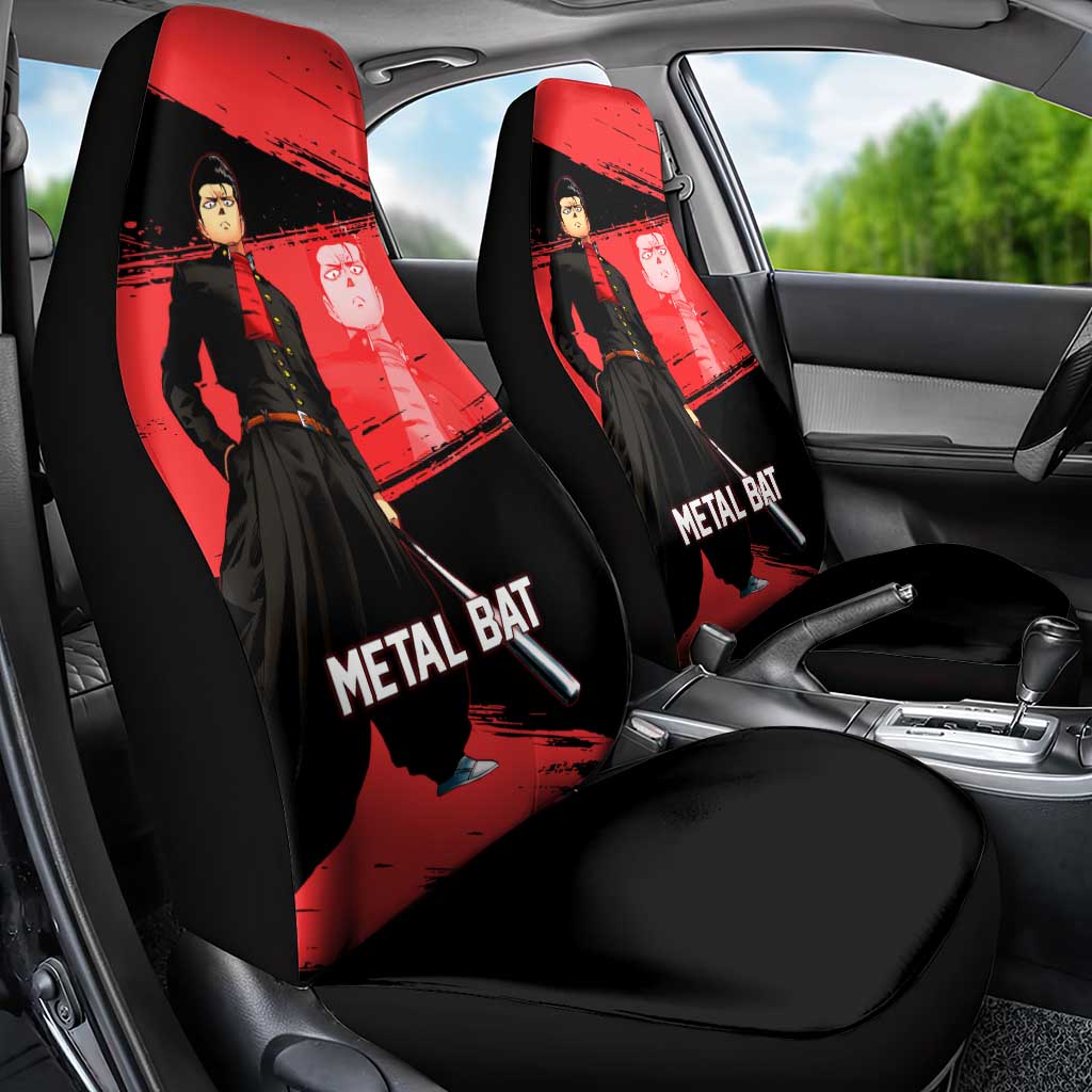 Metal Bat One Punch Man Anime Red and Black Theme Car Seat Cover with Street Fighter Style and Bold Bat Stance - The Mazicc