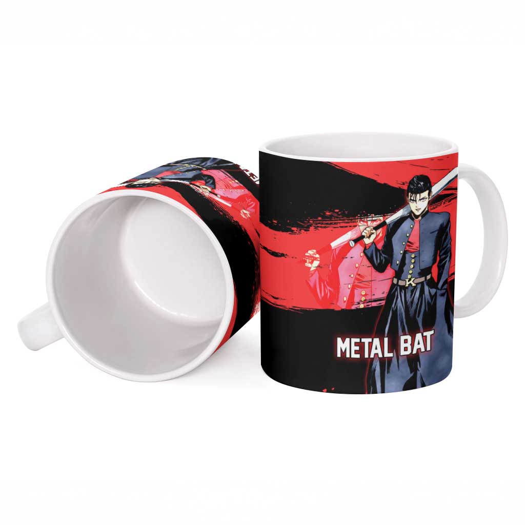 Metal Bat One Punch Man Anime Red and Black Theme Ceramic Mug with Street Fighter Style and Bold Bat Stance - The Mazicc