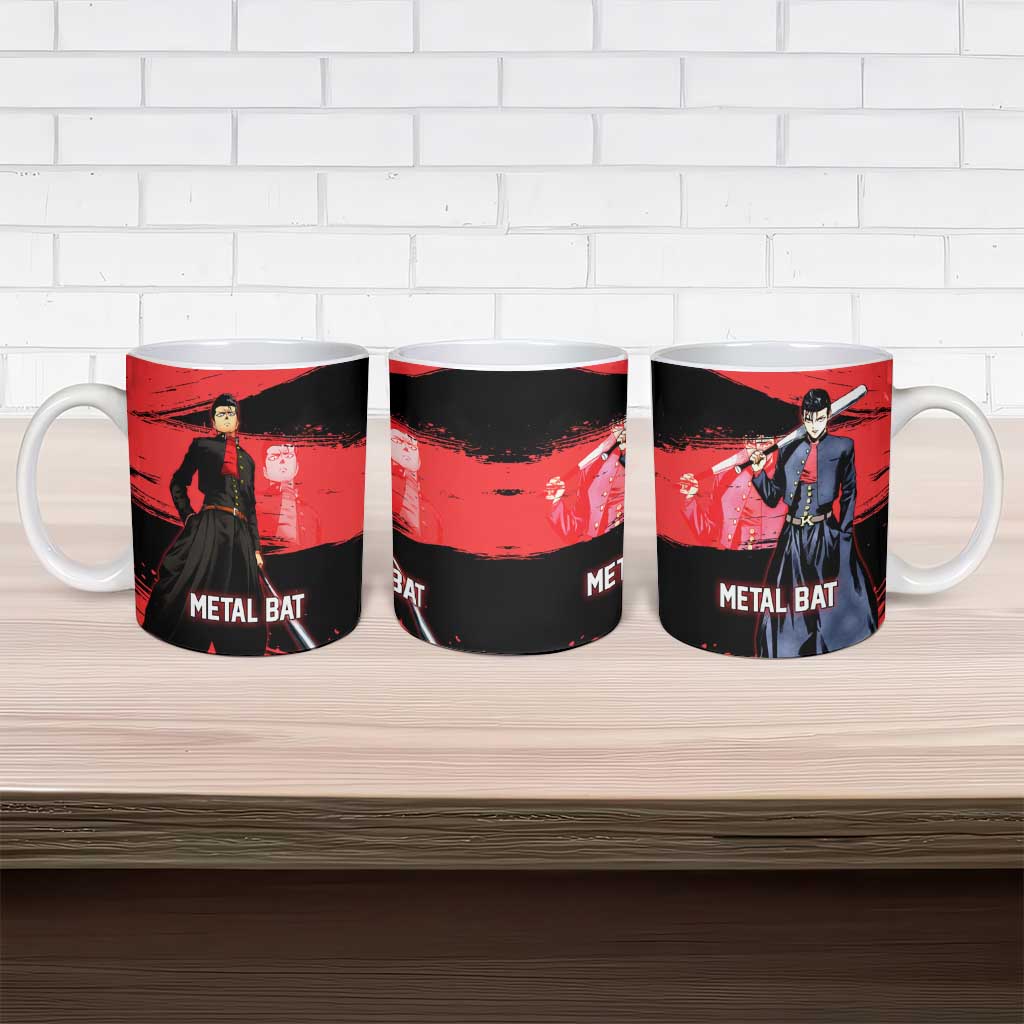 Metal Bat One Punch Man Anime Red and Black Theme Ceramic Mug with Street Fighter Style and Bold Bat Stance - The Mazicc