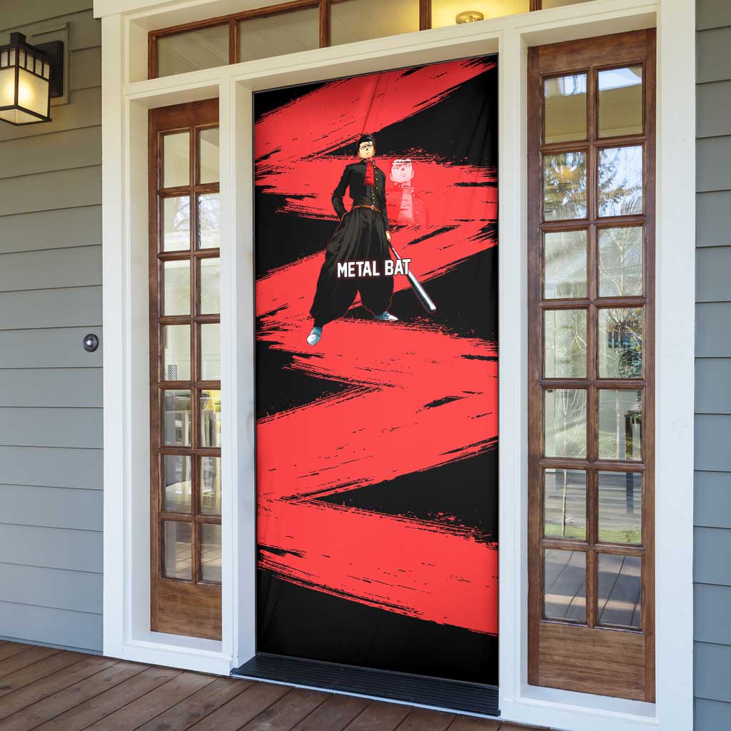 Metal Bat One Punch Man Anime Red and Black Theme Door Cover with Street Fighter Style and Bold Bat Stance - The Mazicc