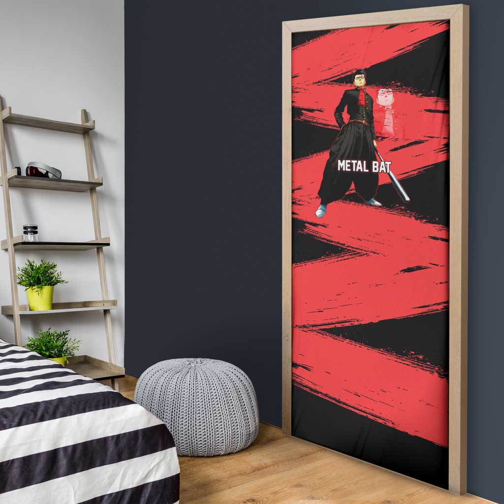 Metal Bat One Punch Man Anime Red and Black Theme Door Cover with Street Fighter Style and Bold Bat Stance - The Mazicc
