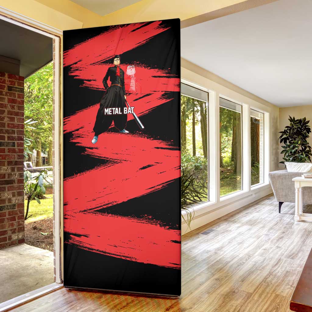 Metal Bat One Punch Man Anime Red and Black Theme Door Cover with Street Fighter Style and Bold Bat Stance - The Mazicc