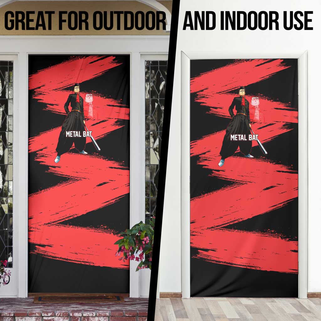 Metal Bat One Punch Man Anime Red and Black Theme Door Cover with Street Fighter Style and Bold Bat Stance - The Mazicc