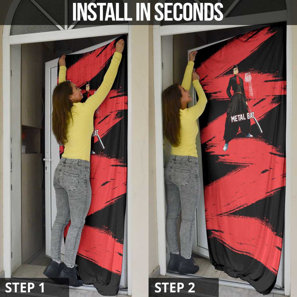 Metal Bat One Punch Man Anime Red and Black Theme Door Cover with Street Fighter Style and Bold Bat Stance - The Mazicc