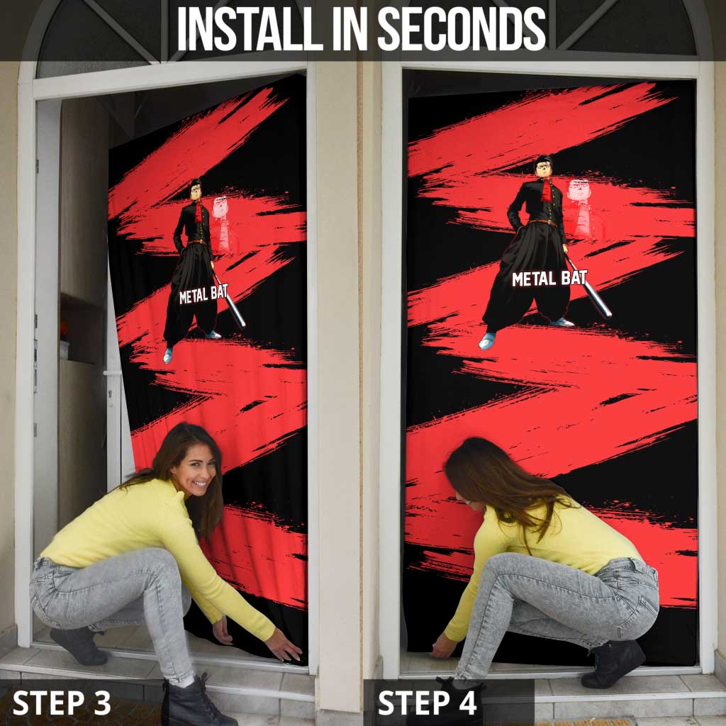 Metal Bat One Punch Man Anime Red and Black Theme Door Cover with Street Fighter Style and Bold Bat Stance - The Mazicc