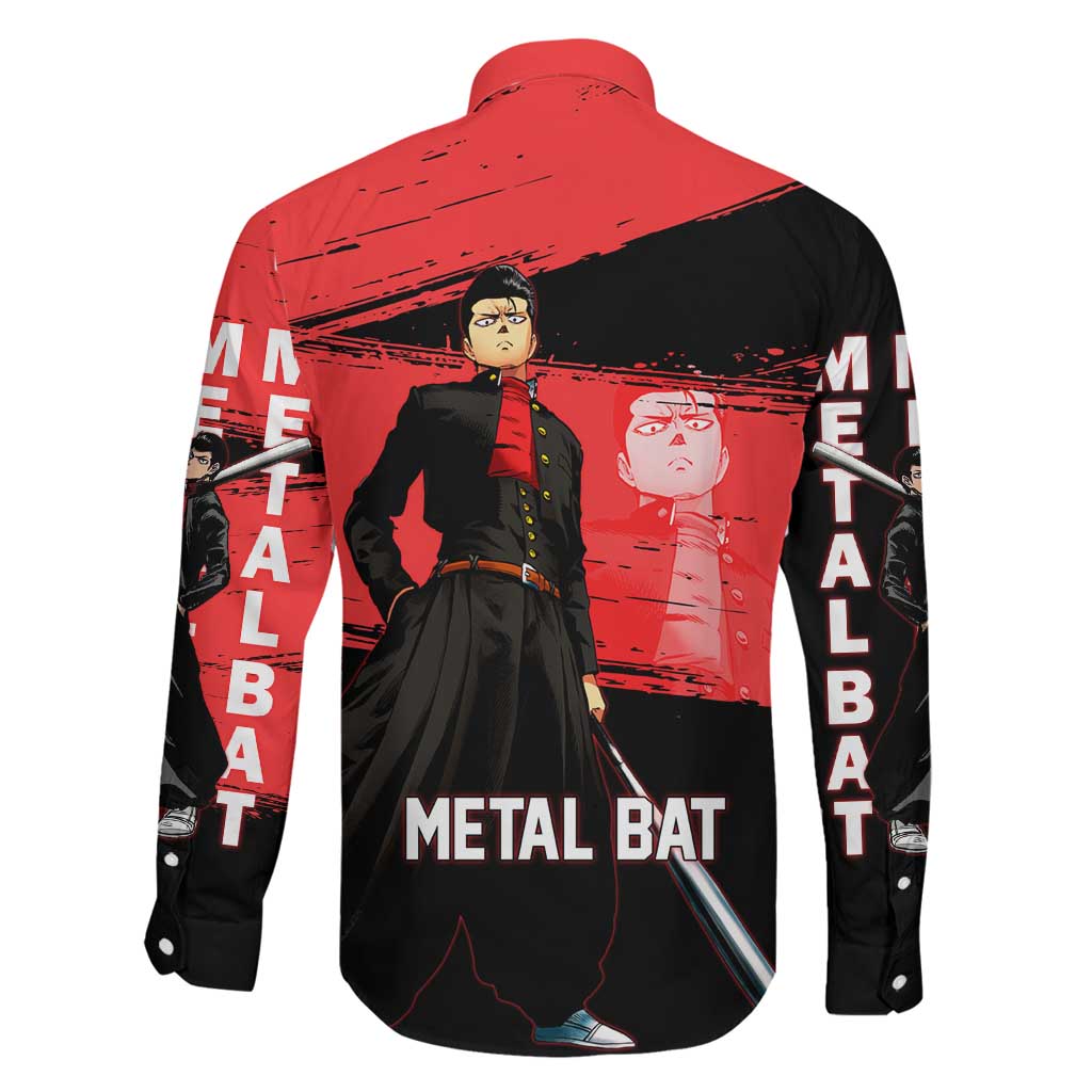 Metal Bat One Punch Man Anime Red and Black Theme Family Matching Long Sleeve Bodycon Dress and Hawaiian Shirt with Street Fighter Style and Bold Bat Stance