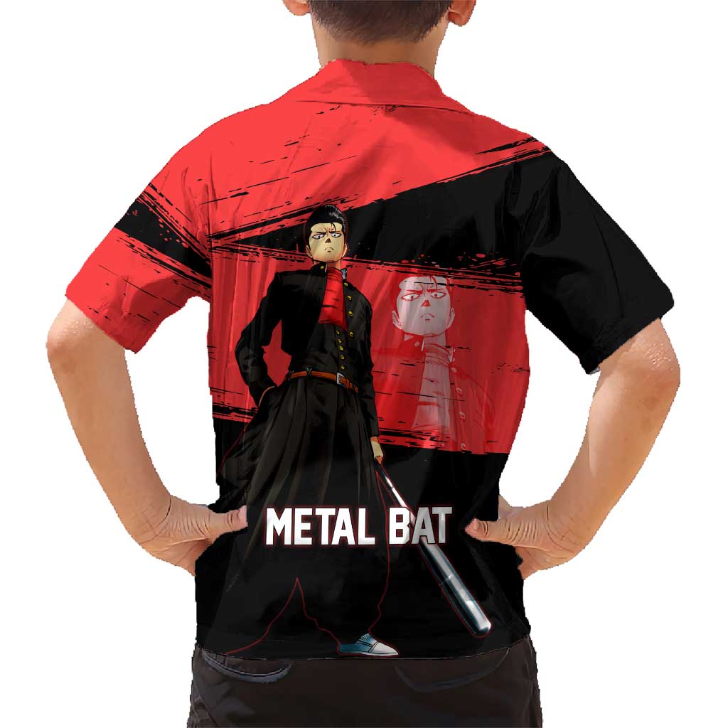 Metal Bat One Punch Man Anime Red and Black Theme Family Matching Puletasi and Hawaiian Shirt with Street Fighter Style and Bold Bat Stance