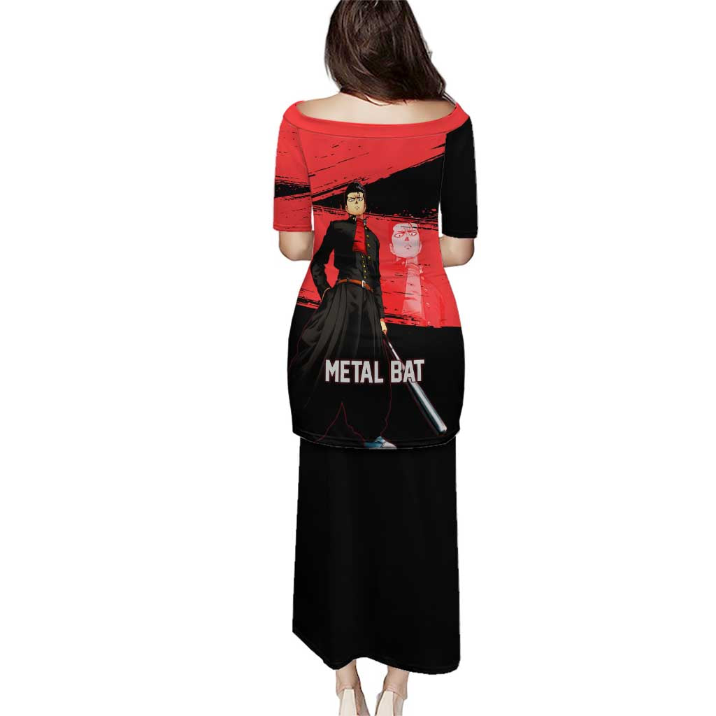 Metal Bat One Punch Man Anime Red and Black Theme Family Matching Puletasi and Hawaiian Shirt with Street Fighter Style and Bold Bat Stance
