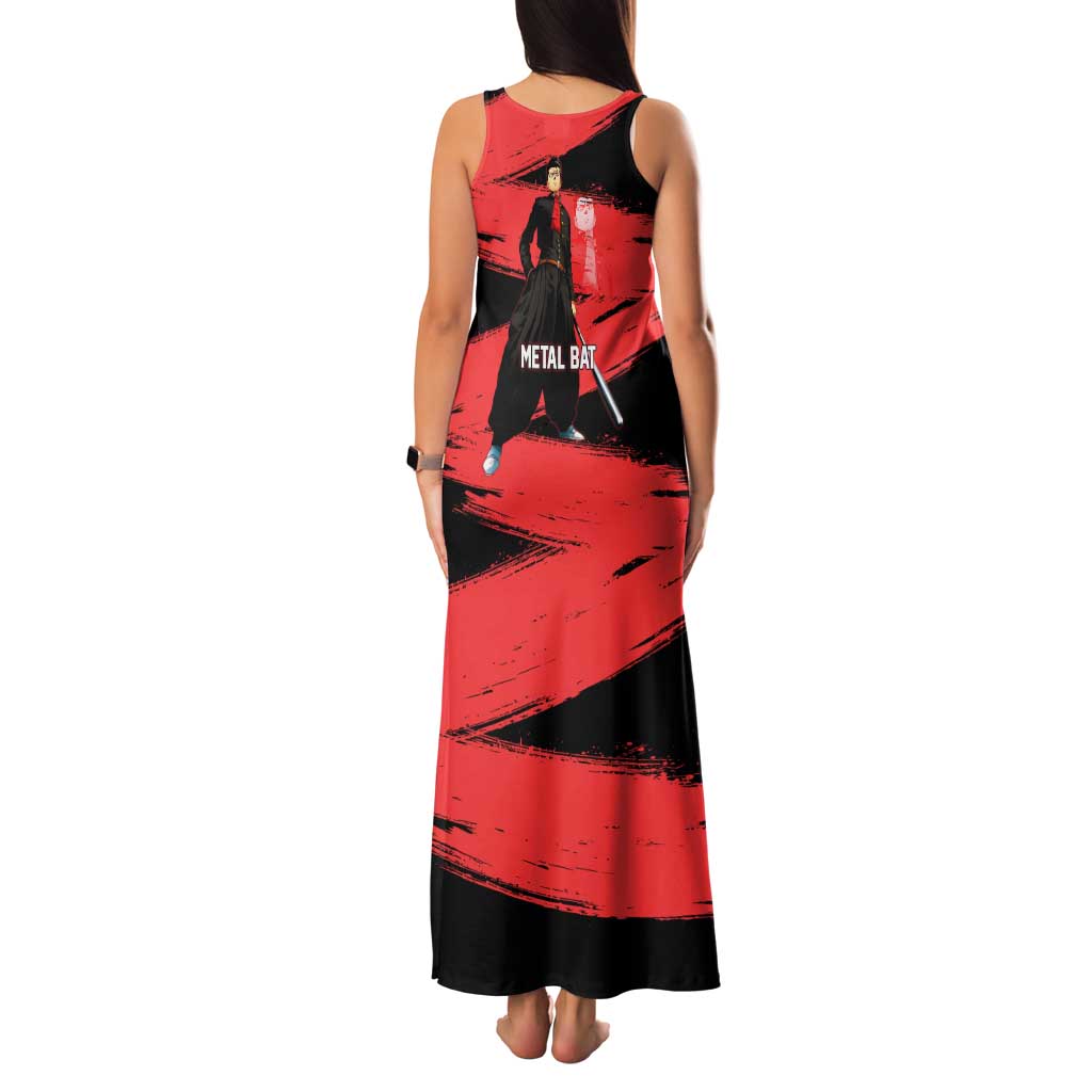 Metal Bat One Punch Man Anime Red and Black Theme Family Matching Tank Maxi Dress and Hawaiian Shirt with Street Fighter Style and Bold Bat Stance