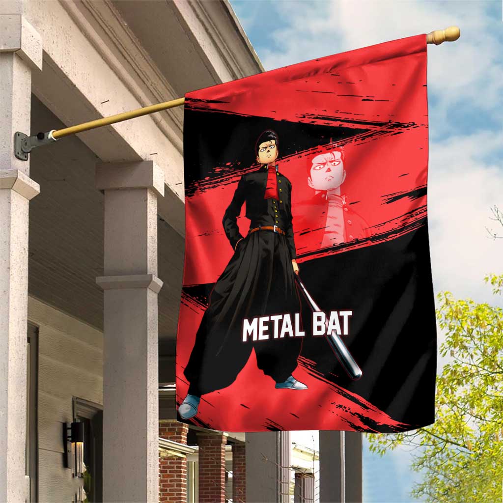 Metal Bat One Punch Man Anime Red and Black Theme Garden Flag with Street Fighter Style and Bold Bat Stance - The Mazicc