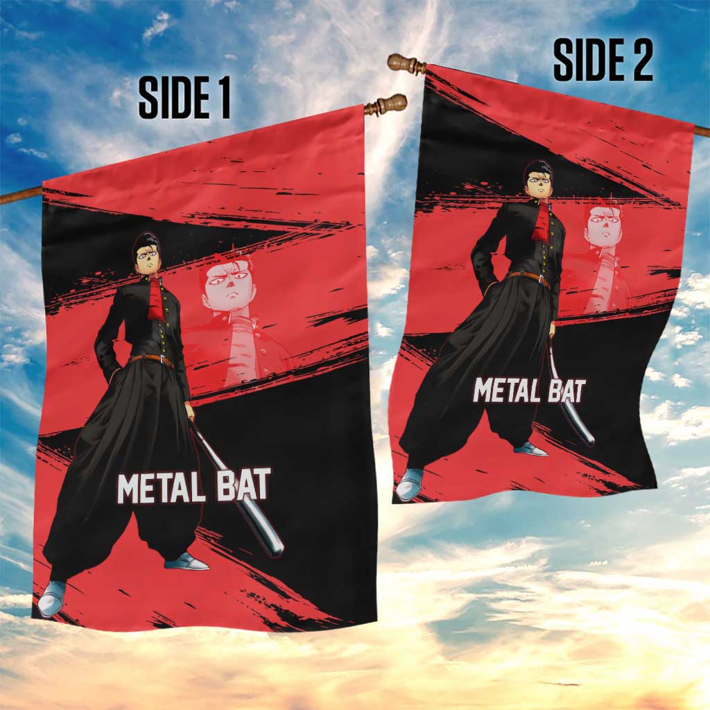 Metal Bat One Punch Man Anime Red and Black Theme Garden Flag with Street Fighter Style and Bold Bat Stance - The Mazicc