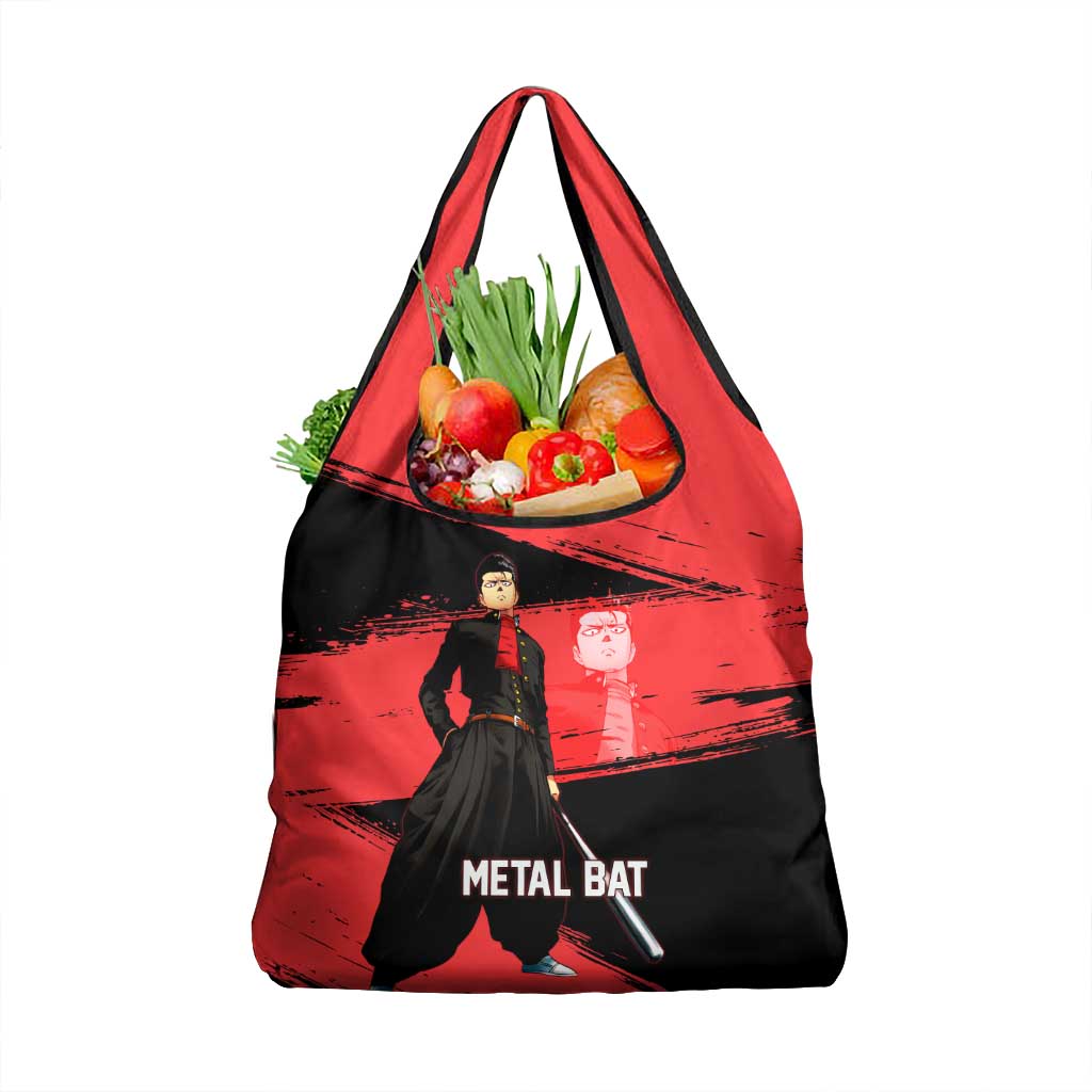 Metal Bat One Punch Man Anime Red and Black Theme Grocery Bag with Street Fighter Style and Bold Bat Stance - The Mazicc