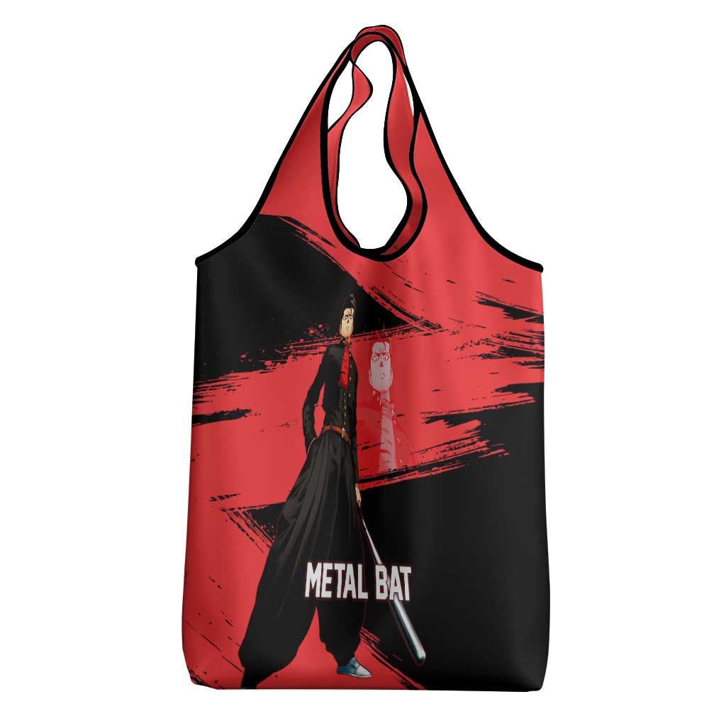 Metal Bat One Punch Man Anime Red and Black Theme Grocery Bag with Street Fighter Style and Bold Bat Stance - The Mazicc