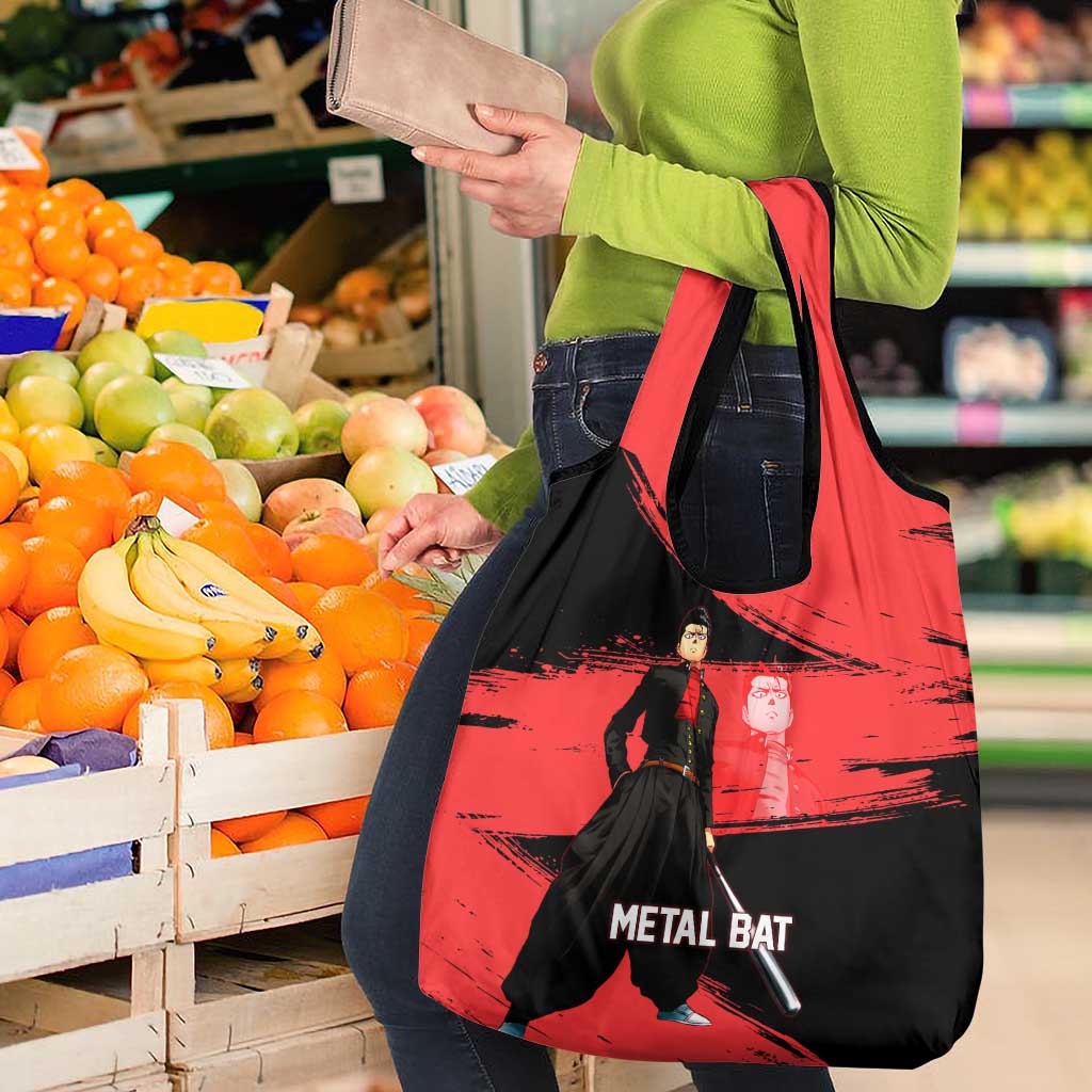 Metal Bat One Punch Man Anime Red and Black Theme Grocery Bag with Street Fighter Style and Bold Bat Stance - The Mazicc