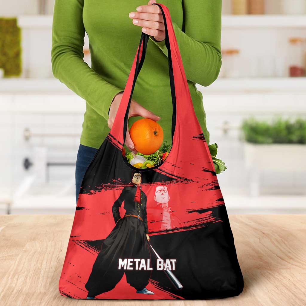 Metal Bat One Punch Man Anime Red and Black Theme Grocery Bag with Street Fighter Style and Bold Bat Stance - The Mazicc