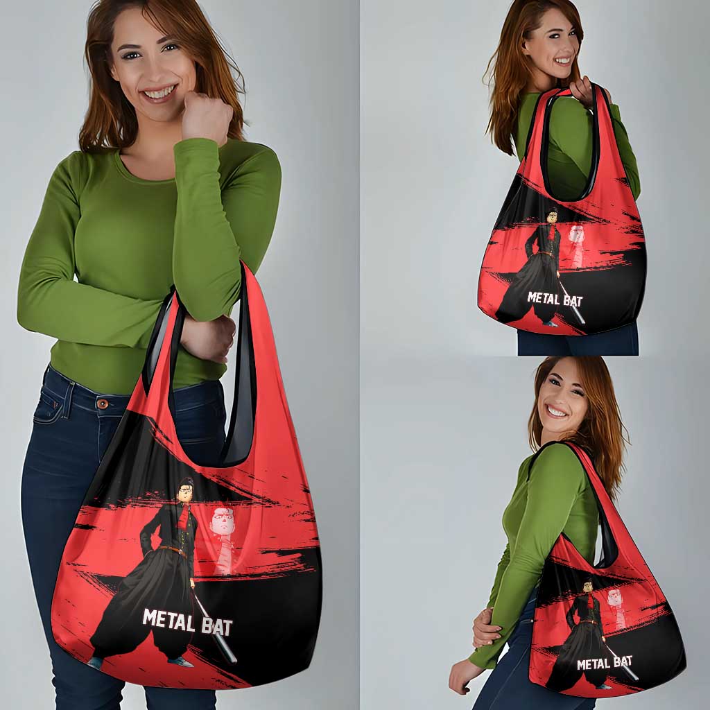Metal Bat One Punch Man Anime Red and Black Theme Grocery Bag with Street Fighter Style and Bold Bat Stance - The Mazicc