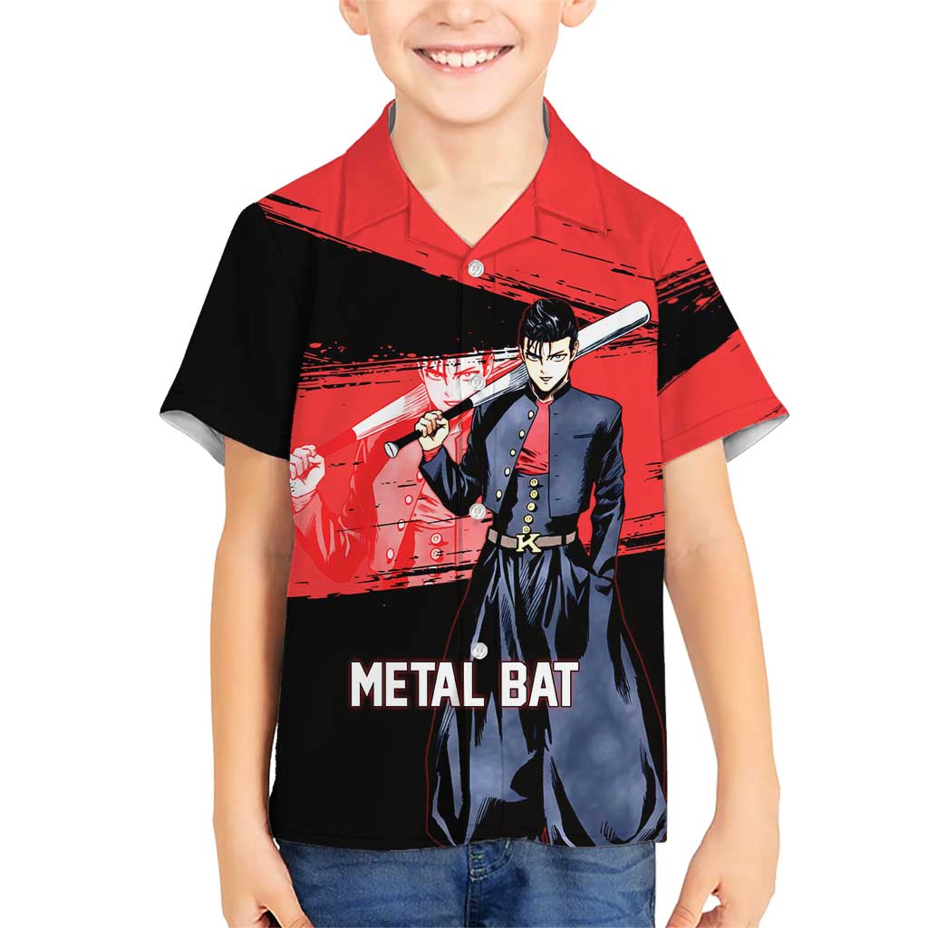 Metal Bat One Punch Man Anime Red and Black Theme Hawaiian Shirt with Street Fighter Style and Bold Bat Stance - The Mazicc