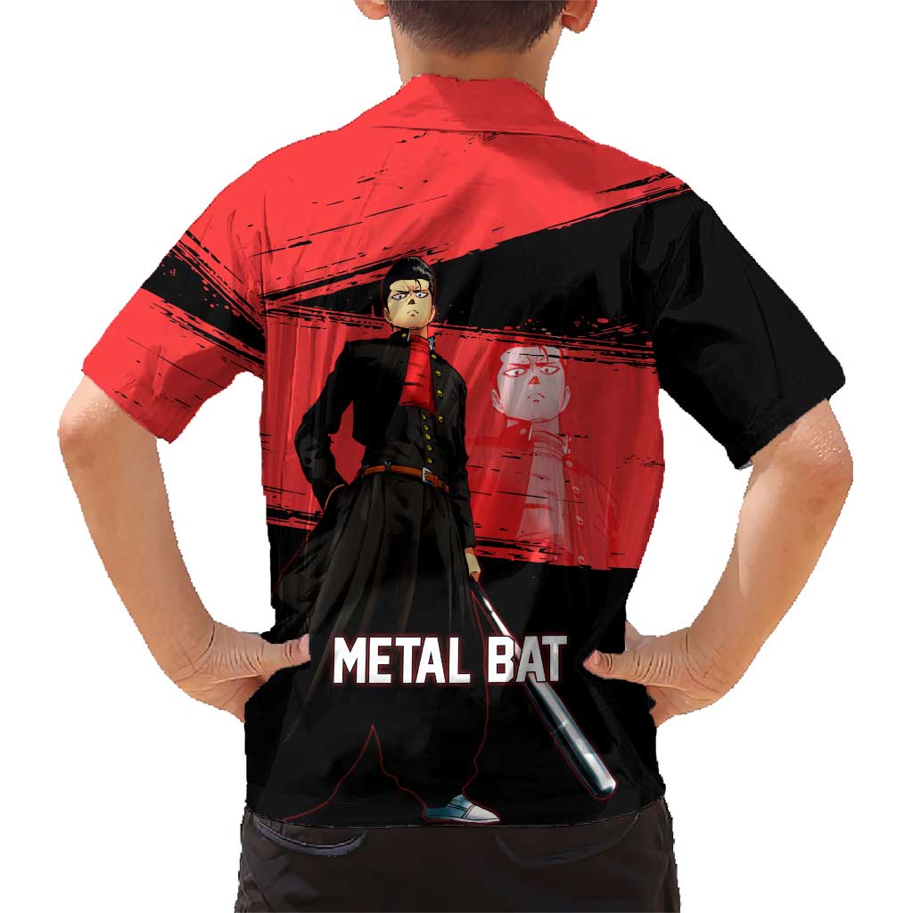Metal Bat One Punch Man Anime Red and Black Theme Hawaiian Shirt with Street Fighter Style and Bold Bat Stance - The Mazicc