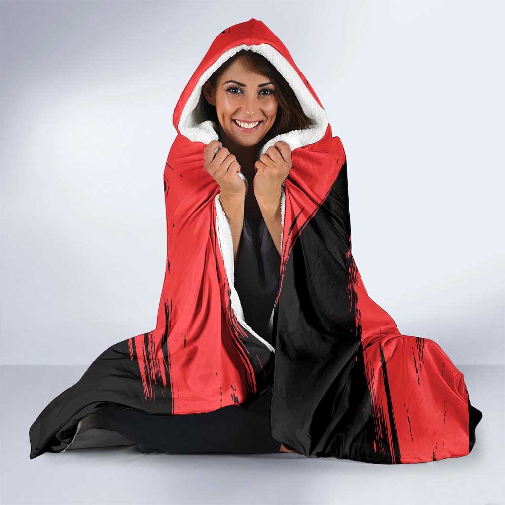 Metal Bat One Punch Man Anime Red and Black Theme Hooded Blanket with Street Fighter Style and Bold Bat Stance - The Mazicc