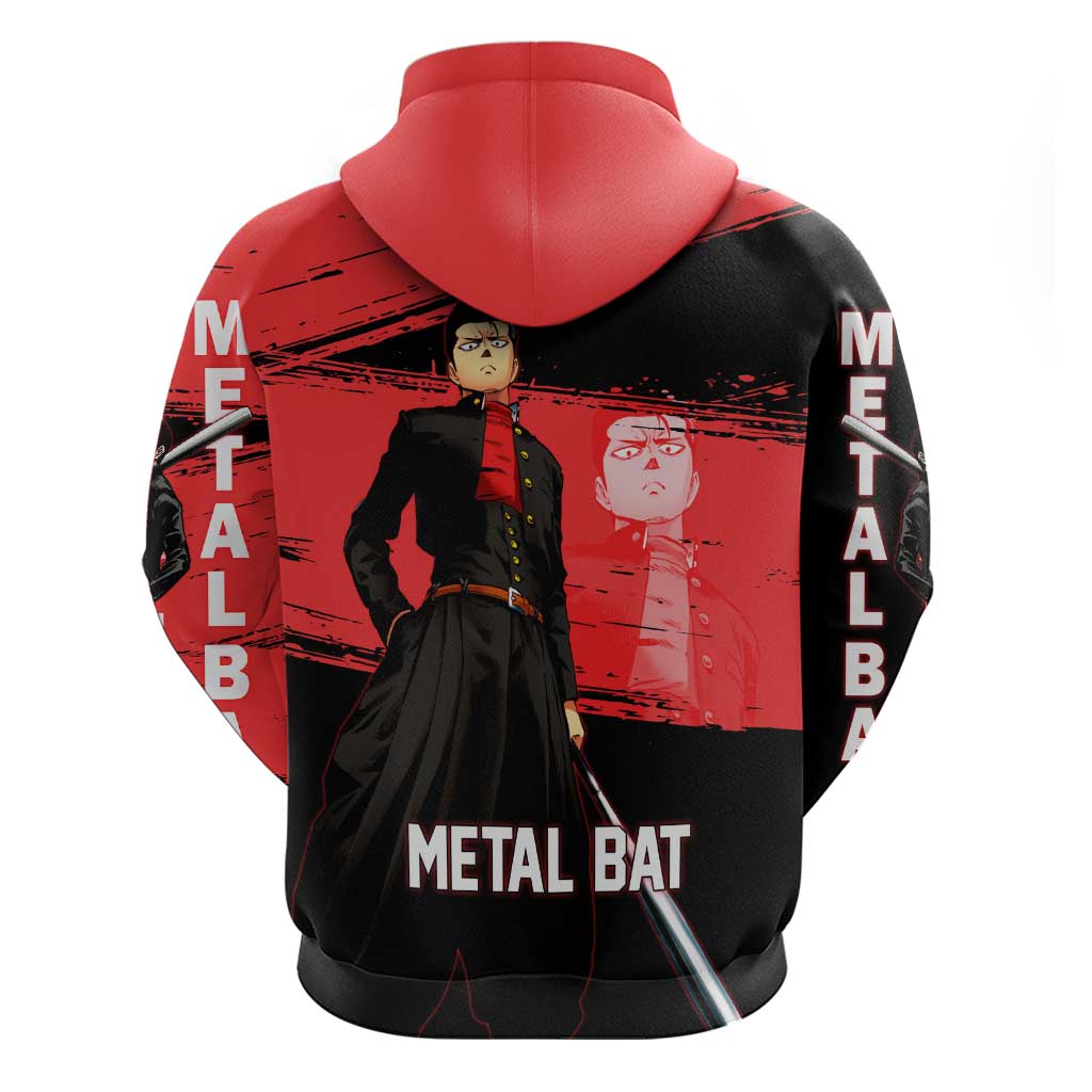 Metal Bat One Punch Man Anime Red and Black Theme Hoodie with Street Fighter Style and Bold Bat Stance - The Mazicc