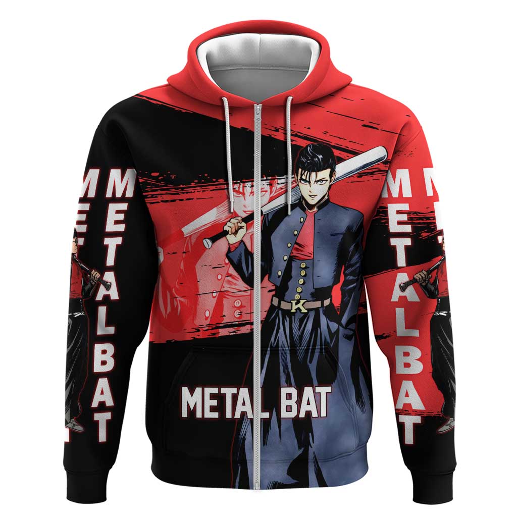 Metal Bat One Punch Man Anime Red and Black Theme Hoodie with Street Fighter Style and Bold Bat Stance - The Mazicc