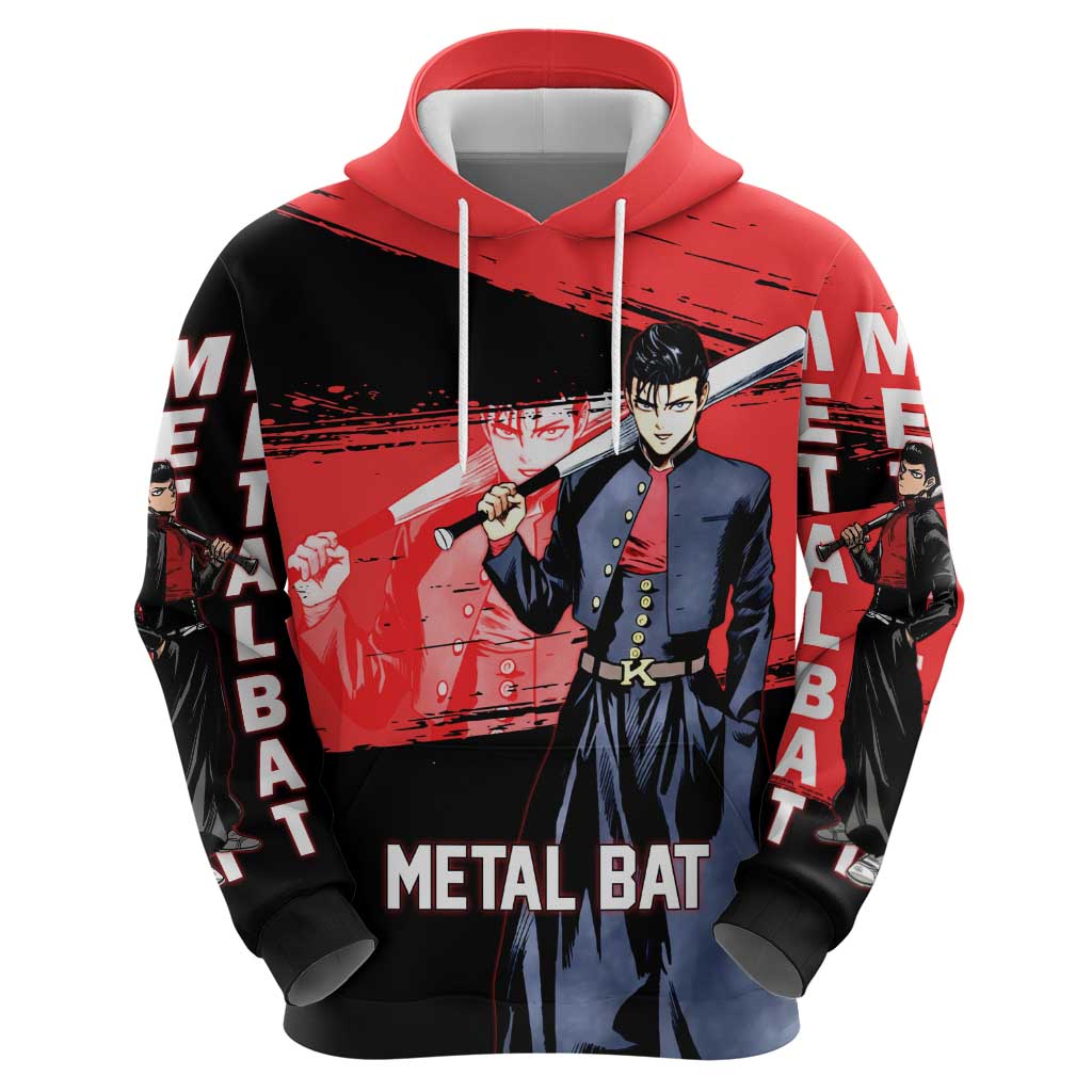 Metal Bat One Punch Man Anime Red and Black Theme Hoodie with Street Fighter Style and Bold Bat Stance - The Mazicc